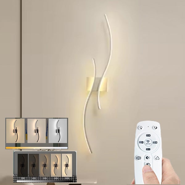 Lampa ścienna LED o falistym designie 60 cm - Funkcja lampki nocnej z płynną regulacją, sterowanie pilotem i asystentami głosowymi (Idealna do salonu)