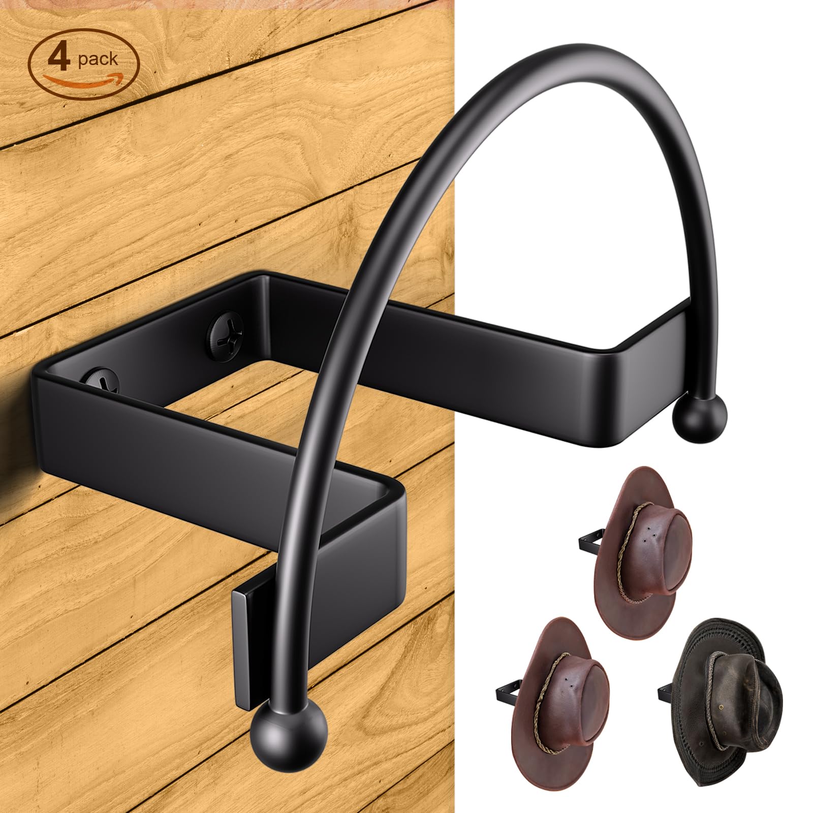 Czarny metalowy kowbojski kapelusz ściana haczyki 4 - zestaw - kapelusz wyświetlacz stojak Mounted Hangers