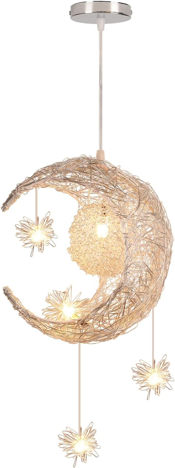 Lampa wisząca LED Moon and Star, sufitowa, aluminiowa, z 5 żarówkami, do pokoju dziecięcego