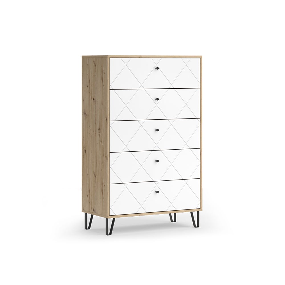 Vicco Kredens Nizza, Dąb rzemieślniczy, 80.2 x 127.4 cm z 5 szufladami