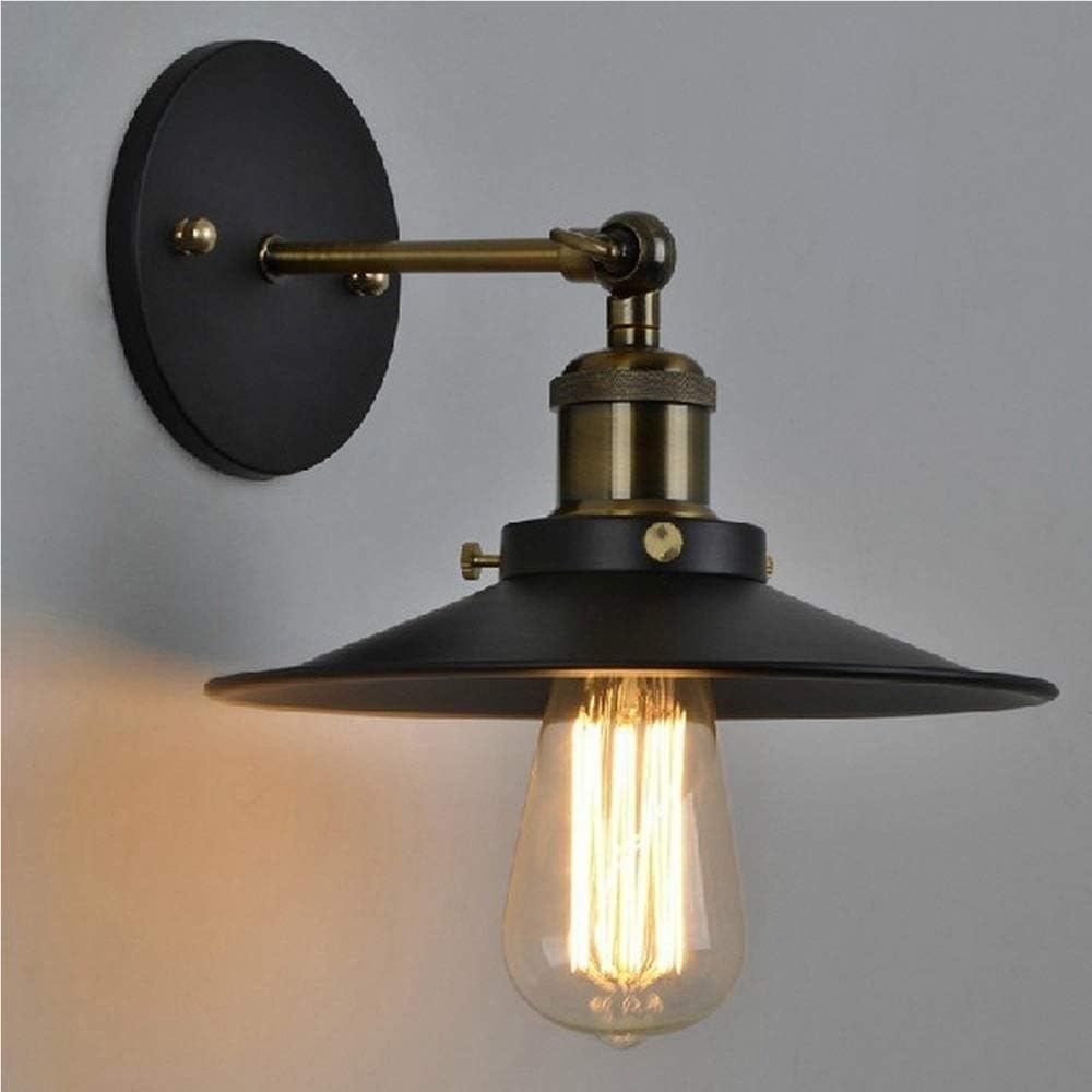 Kinkiet w stylu vintage, industrialny, z czarnego metalu, z regulowaną podstawą, z gniazdem E27, idealny do salonu lub przedpokoju (średnica: 22 cm)