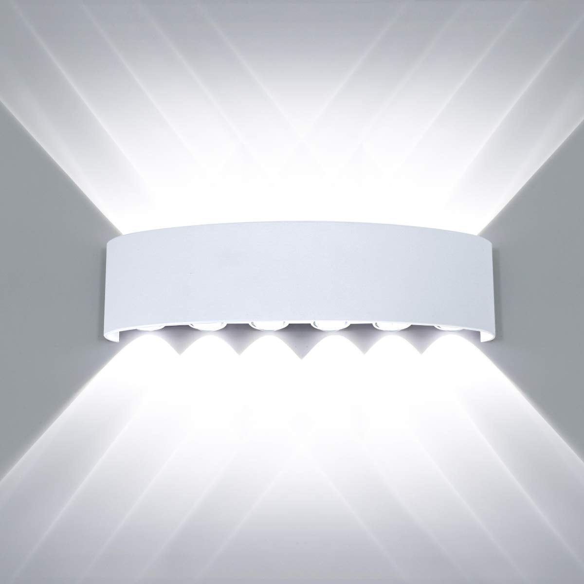 Wodoodporna zewnętrzna lampa ścienna, 12 W, aluminium, chłodne białe światło 6000 K, wewnętrzna lampa ścienna, odpowiednia do dziedzińców i willi
