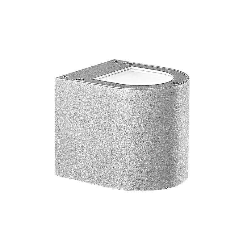 Srebrna lampa ścienna LED 9W, podwójna emisja, okrągła, szara, 4000K, IP65 - Rossini Group - Wysoce odporna zewnętrzna lampa ścienna z aluminium