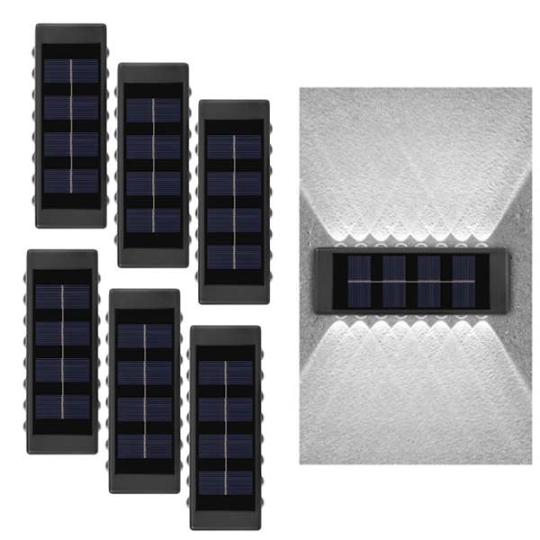 6x Ścienny Reflektor Solarny - 16 LED, Ścienny, Białe światło, Podwójna Projekcja Góra/Dół, Auto-Wł./Wył., Do Schodów/Aranżacji Ogrodu