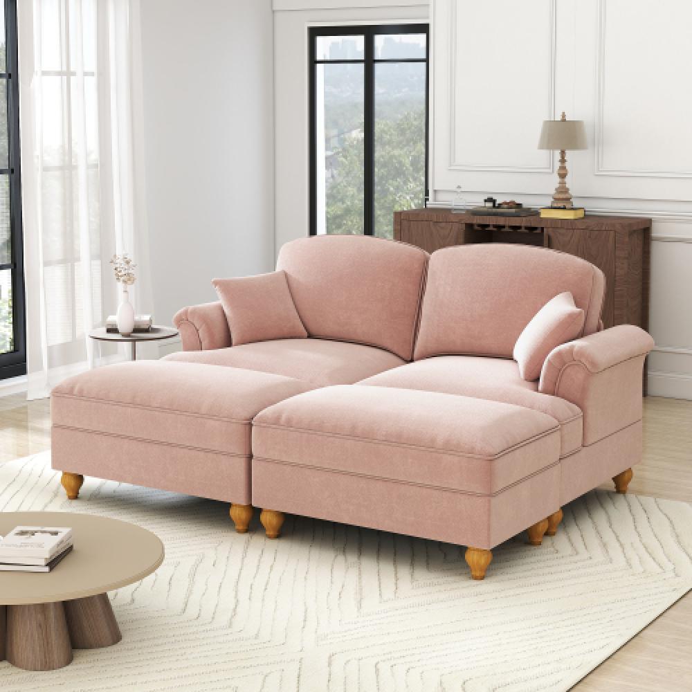 Elegancka, dwuosobowa sofa w stylu średniowieczno-nowoczesnym, z rozszerzanymi podłokietnikami, zdejmowanym błotnikiem