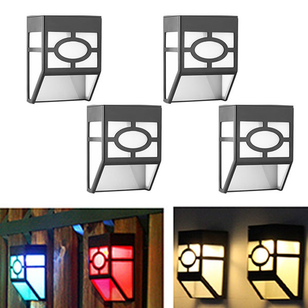 Lampy solarne do ogrodu na taras, lampy LED do ogrodzenia, ozdobne lampy solarne, światło ciepłe + światło kolorowe, 4 sztuki