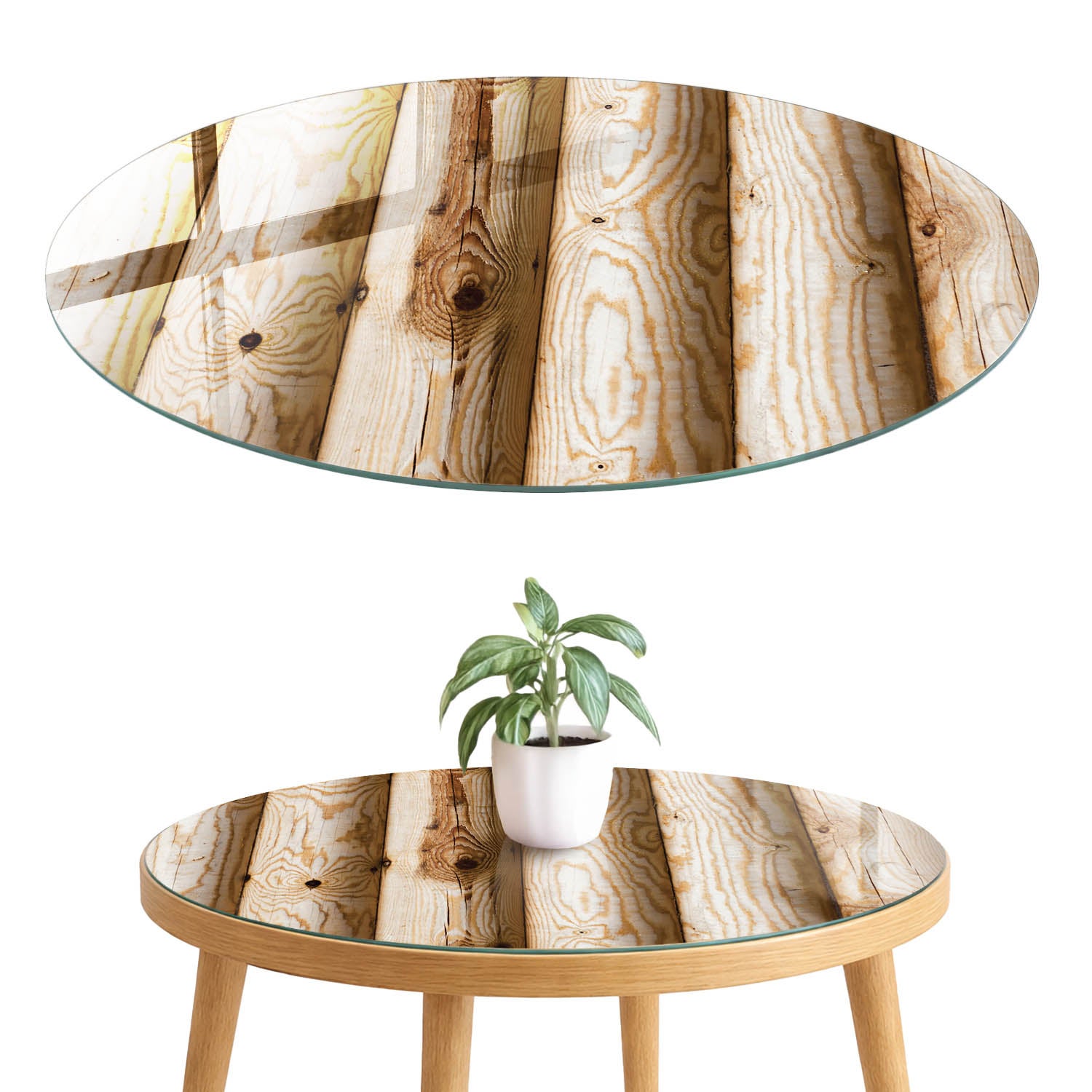 Blat szklany z grafiką i nadrukiem 4 mm - ochrona, dekoracja i metamorfoza mebli fi50 cm Drewniane tekstury