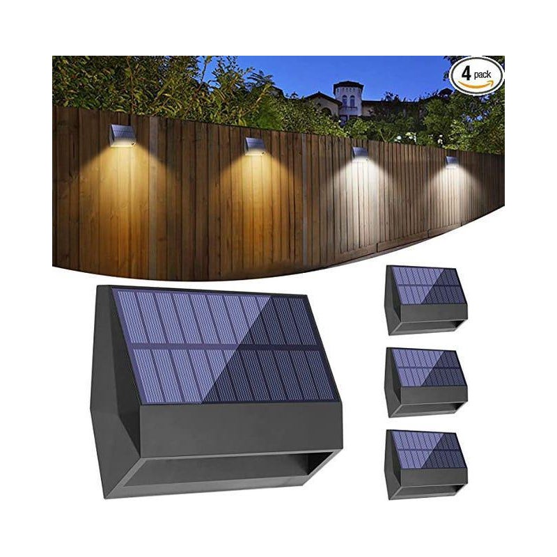 Zestaw 4 Lamp Solarnych do Ogrodzenia, Wodoodporne Ip65, Zewnętrzne Lampki na Taras, Podwórko, Balustrady, Ściany, Schody, Patio