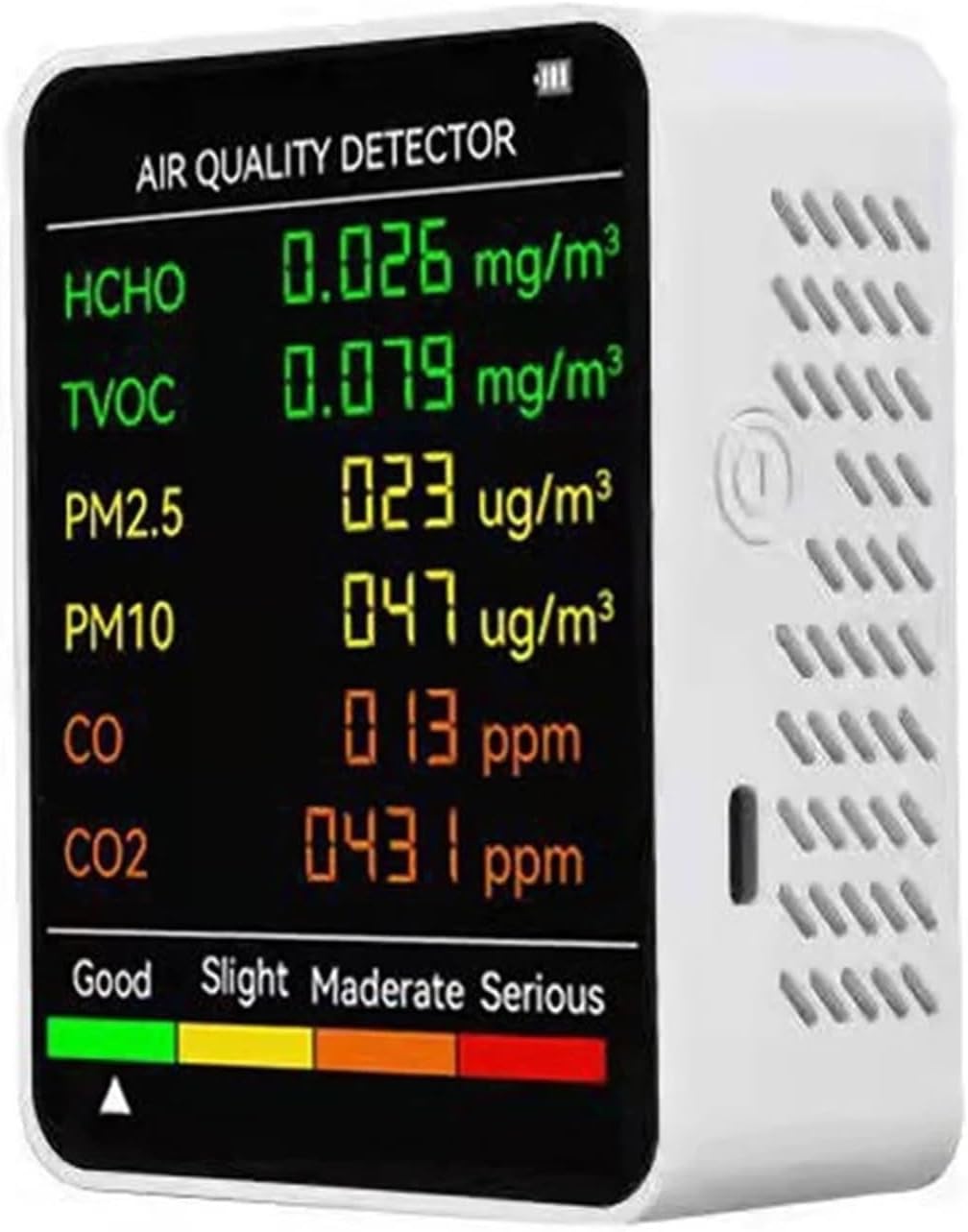 (Biały) Detektor gazu, przenośny wielofunkcyjny 6-w-1 detektor jakości powietrza, wewnętrzny detektor CO2, tester formaldehydu HCHO TVOC, miernik alar