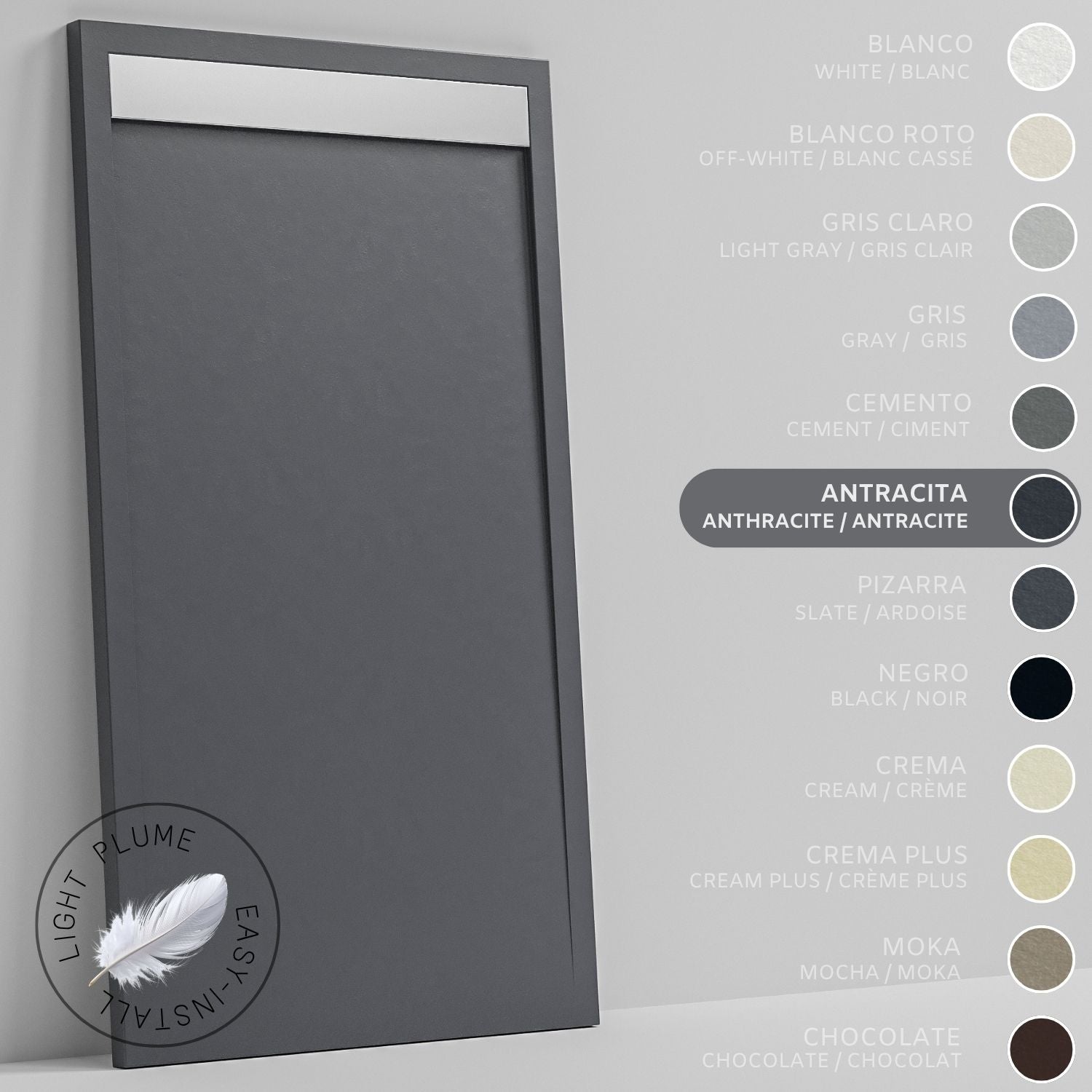 SOULHOME Lekki Brodzik z Żywicy tekstura Łupka – antracytowy- 140X70- Niski 3cm– Ruszt INOX