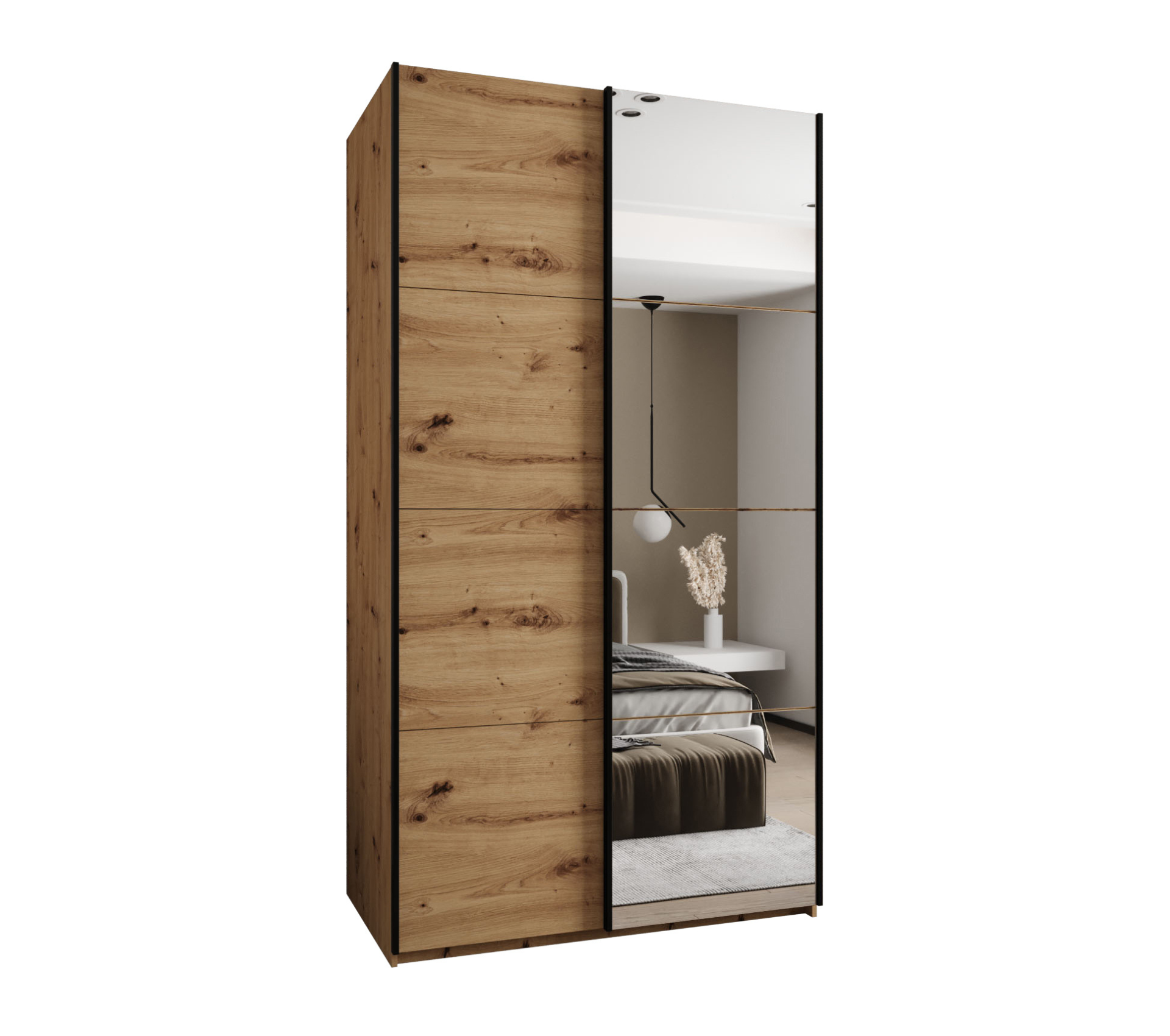 Szafa przesuwna wysoka Lux 3 130 x 64 x 245,5 cm artisan + artisan + u. czarny - Abiks Meble