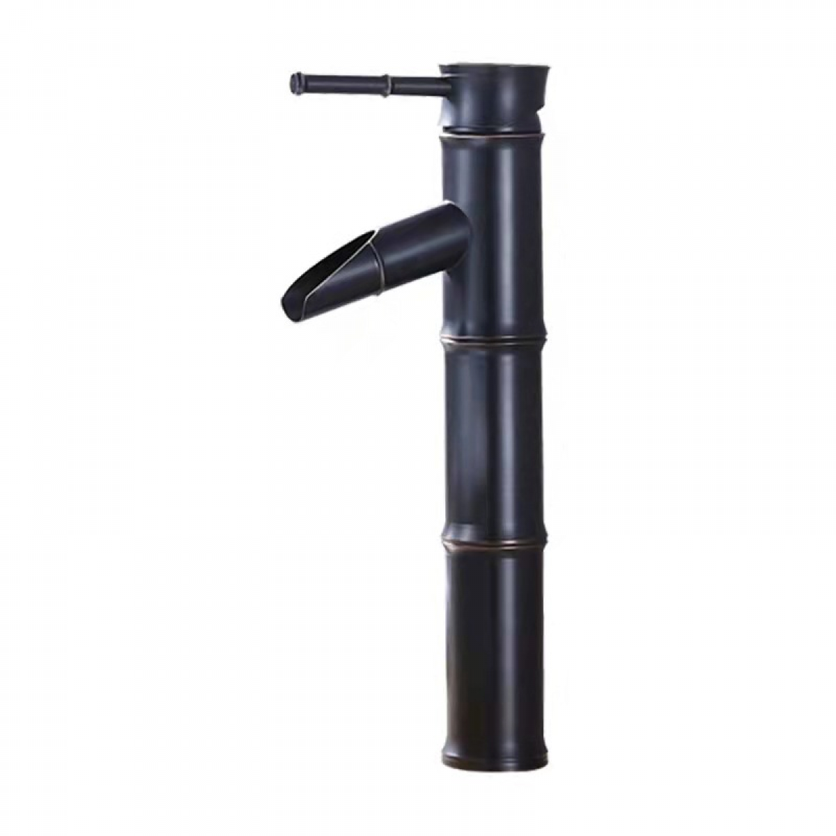 Bateria umywalkowa typu wodospad, bateria umywalkowa jednootworowa, bateria łazienkowa, wzór z efektem bambusa w kolorze czarno-brązowym