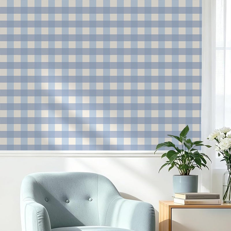 Tapeta w stylu boho – Tapeta w niebiesko-białą kratkę – Samoprzylepna tapeta winylowa (43 x 300 cm)