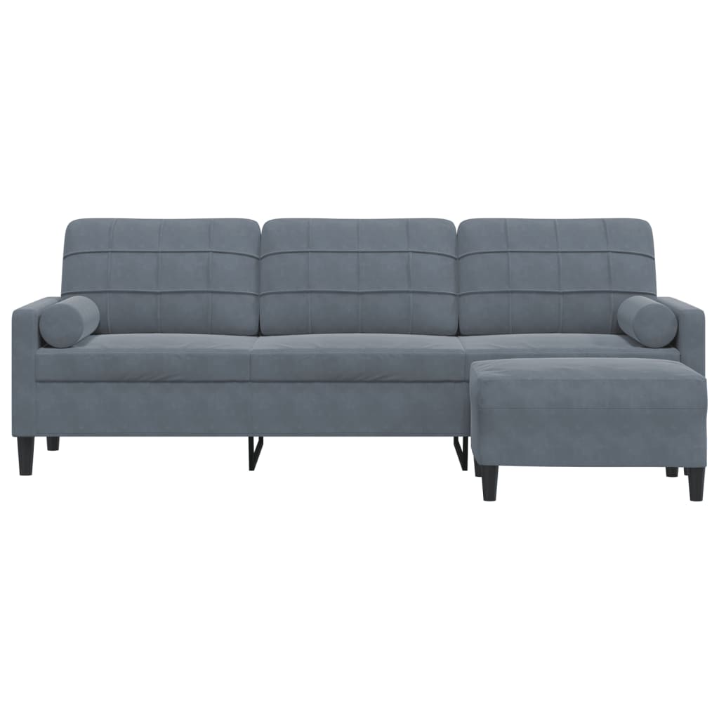 3-osobowa sofa z podnóżkiem, ciemnoszara, 210 cm, aksamit