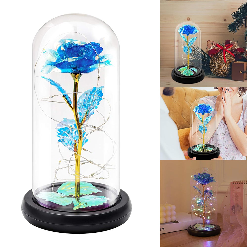 Światło Led, róża galaktyczna w lampce nocnej w kształcie szklanej kopuły, prezenty, girlanda świetlna Led na kwiatku, róża na walentynki