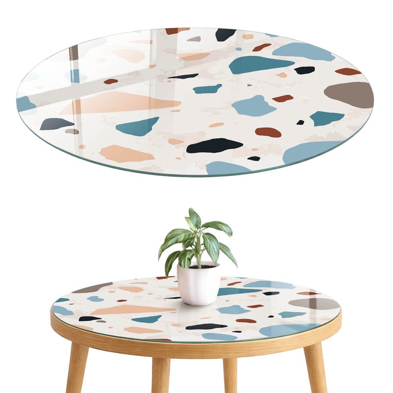 Blat szklany z grafiką i nadrukiem 4 mm - ochrona, dekoracja i metamorfoza mebli fi100 cm Kolorowe terazzo