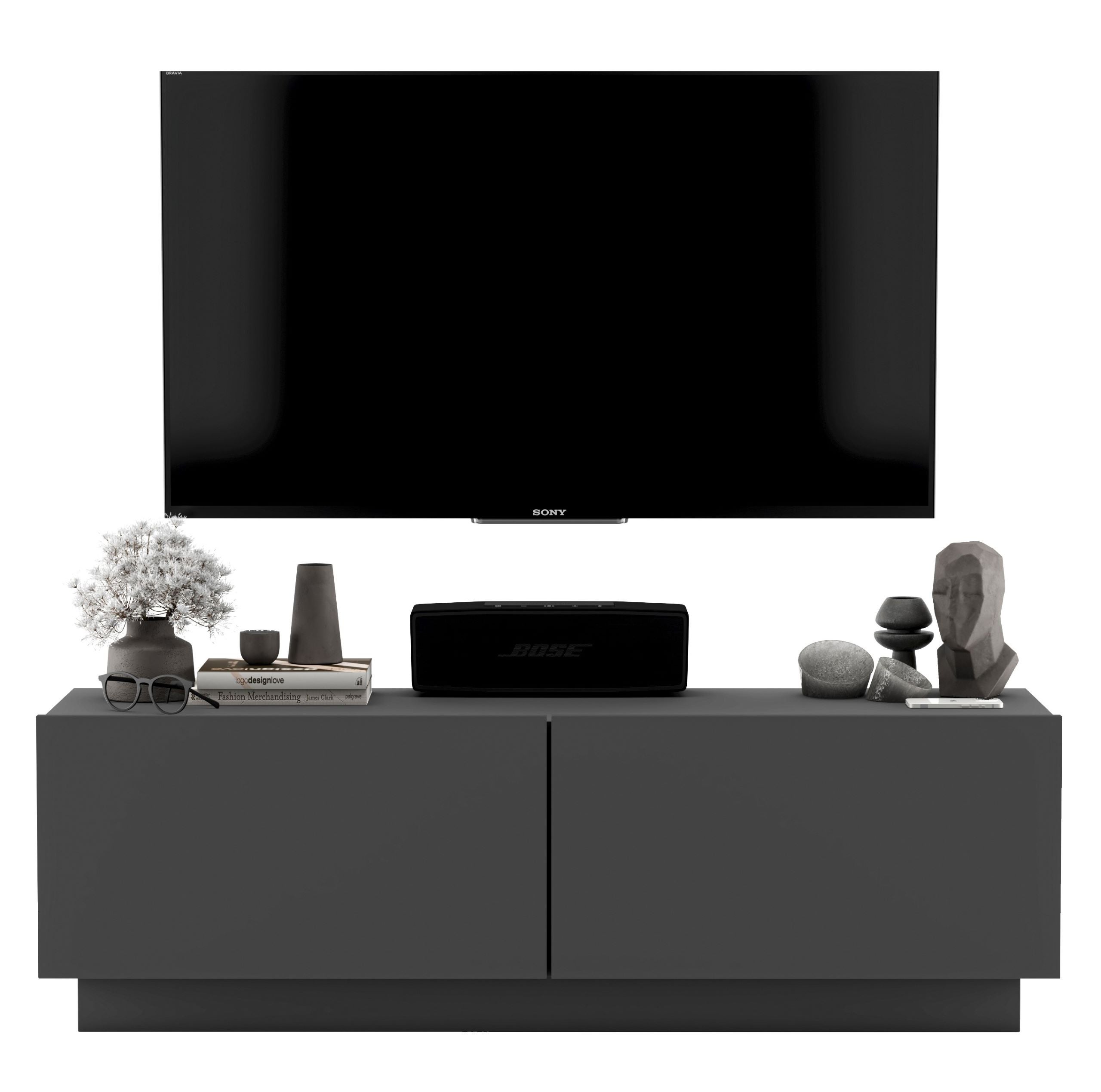 Uniwersalna szafka RTV 120 cm grafit mat, mała komoda RTV do salonu