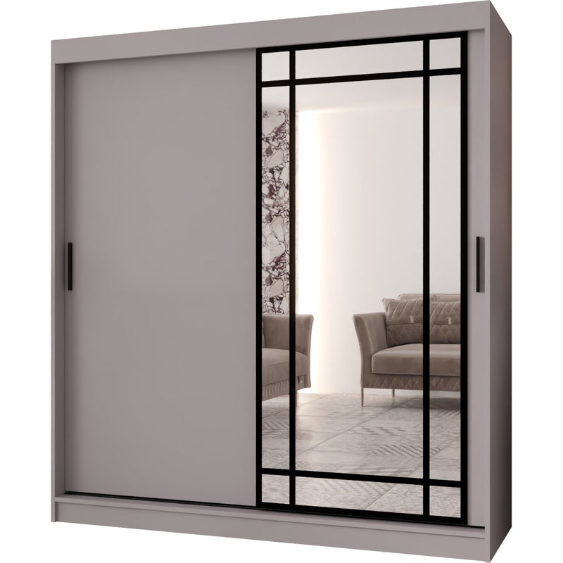 Szafa przesuwna z lustrem ALMERIA 180 x 62 x 200 kaszmir + u. czarny