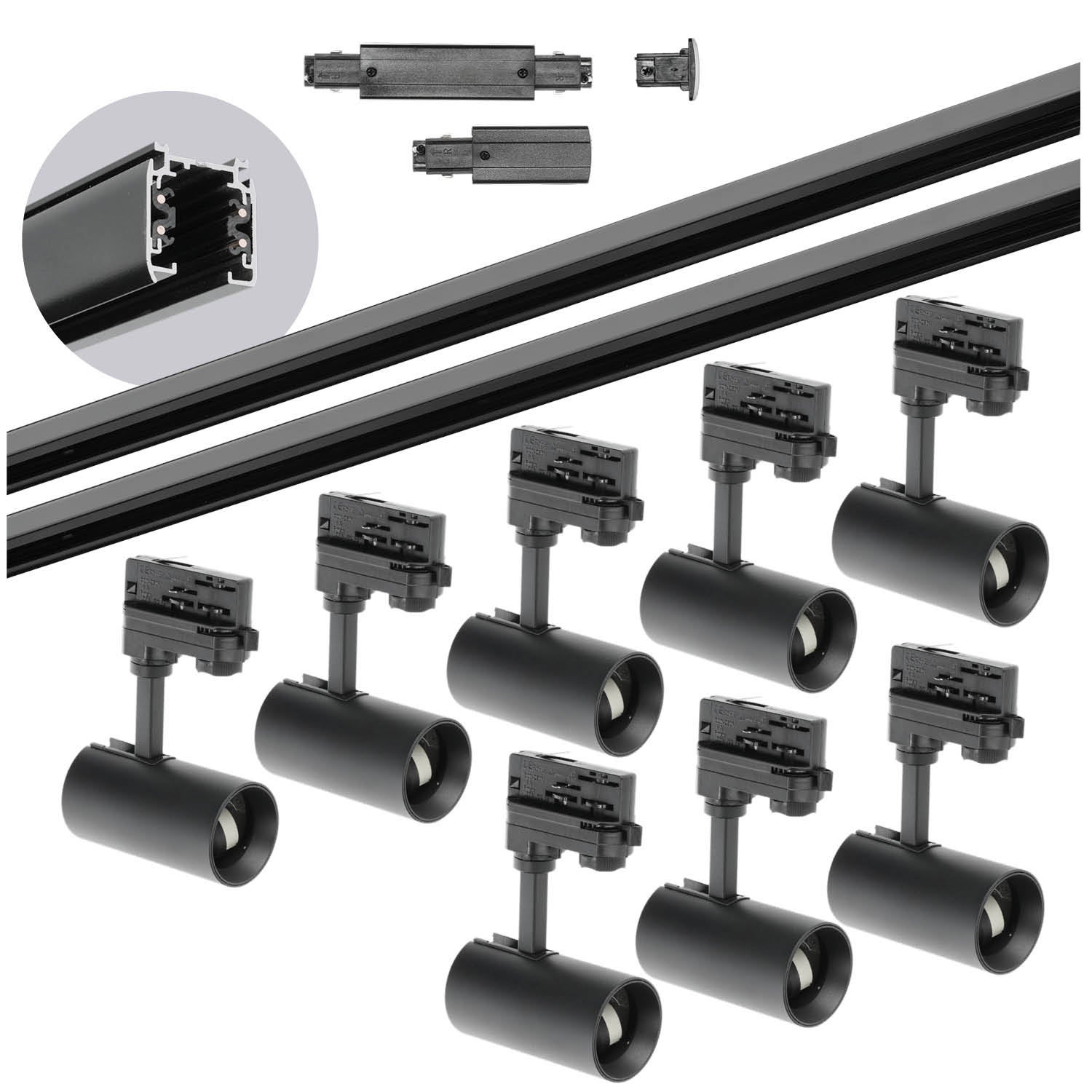 Zestaw szynowy 3-fazowy litera "L" Kobi 2m+2m+2m+1m 14 lamp czarny 1kpl.