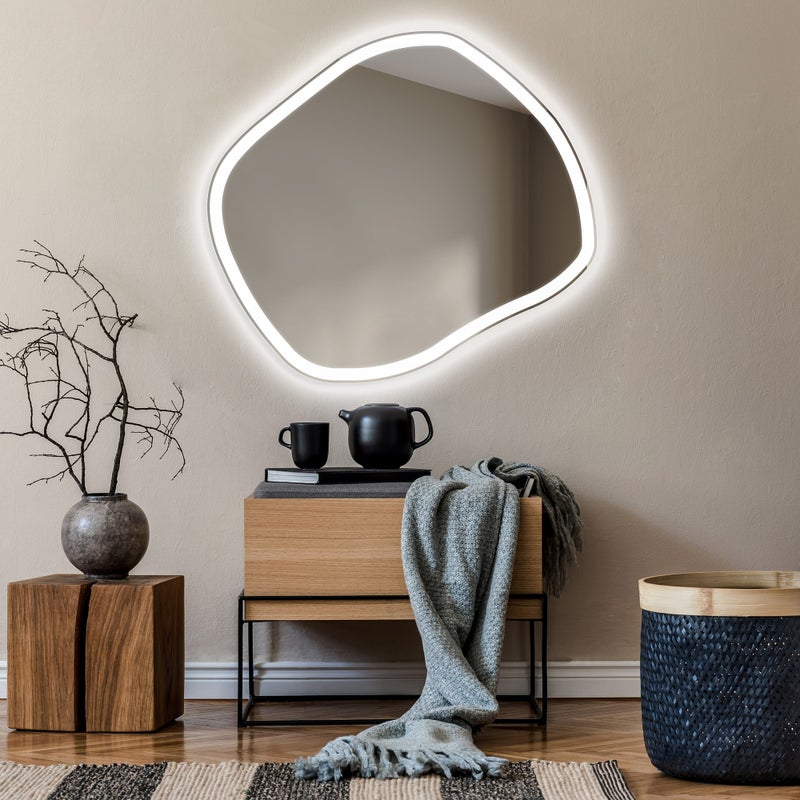 Asymetryczne Lustro z Podświetleniem LED Łazienka (104x94cm) Jasne Lustro z Podświetleniem | Chłodna Biel 7000K