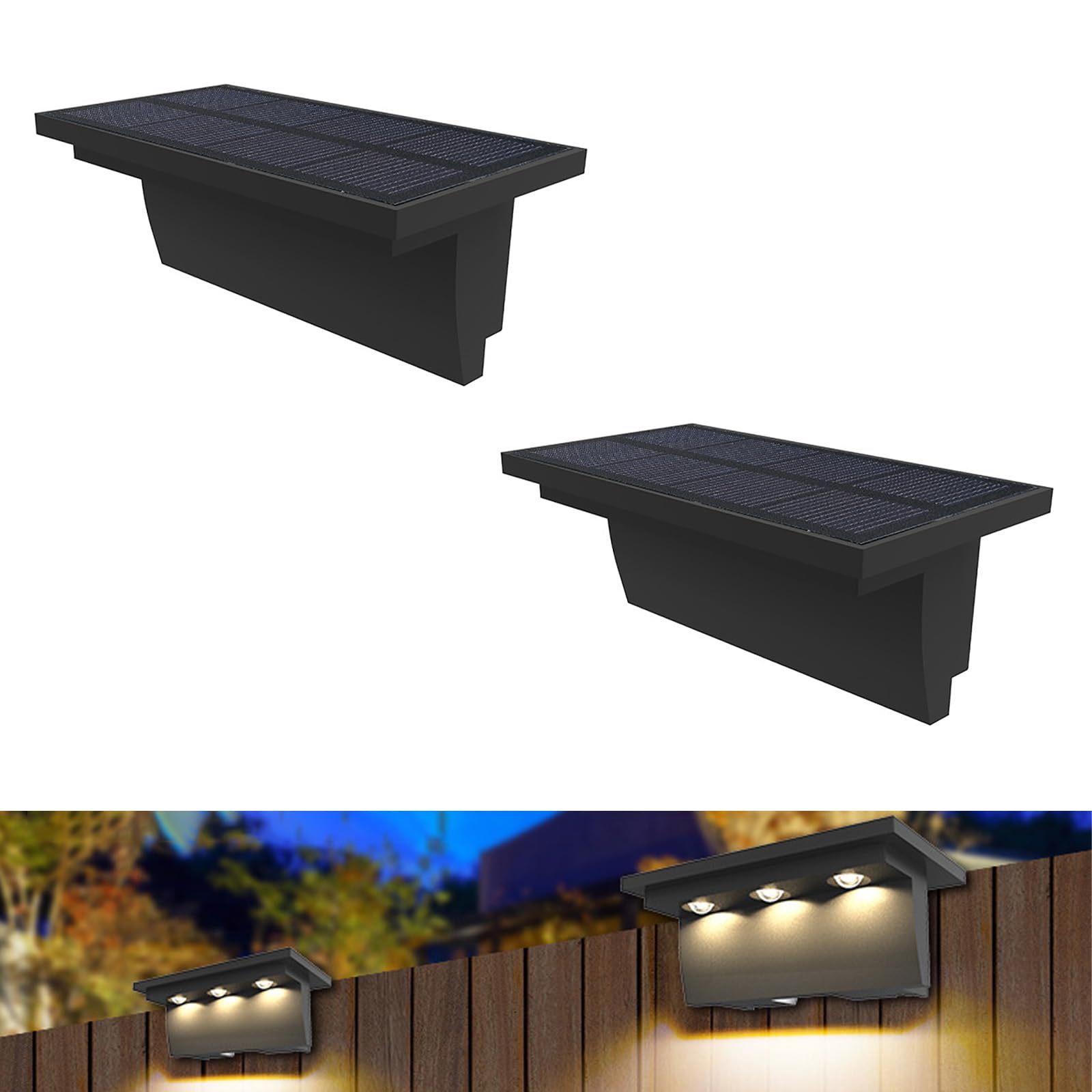 Zestaw 2 lamp solarnych na taras, oświetlenie zewnętrzne, wodoodporne kinkiety LED solarne IP65, białe ciepłe + białe światło dzienne