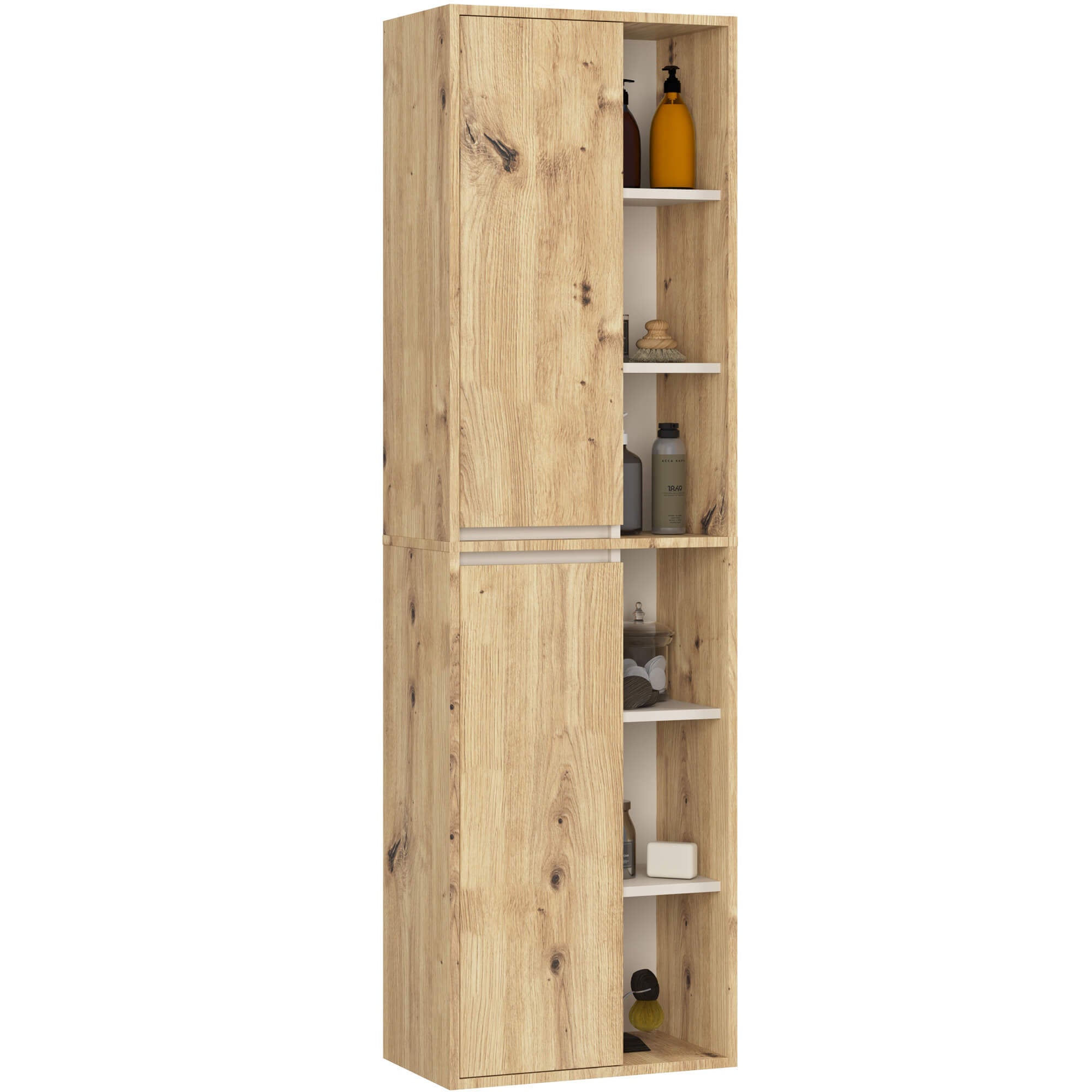 Szafka łazienkowa wisząca AKORD VAMI Dąb Artisan, Kaszmir 50 cm 2 drzwi 10 półek 50x170x30 cm