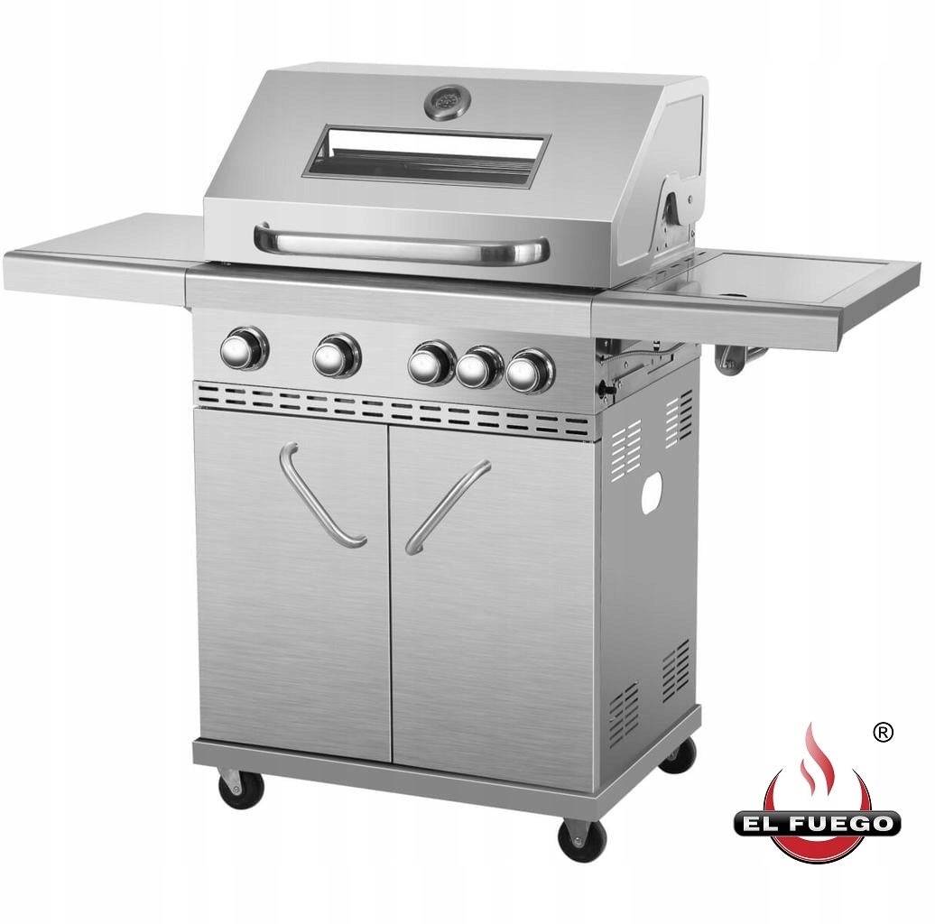 GRILL GAZOWY EL FUEGO CINCINNATI 4+1 Z SZYBĄ ŻELIWNY RUSZT + REDUKTOR !