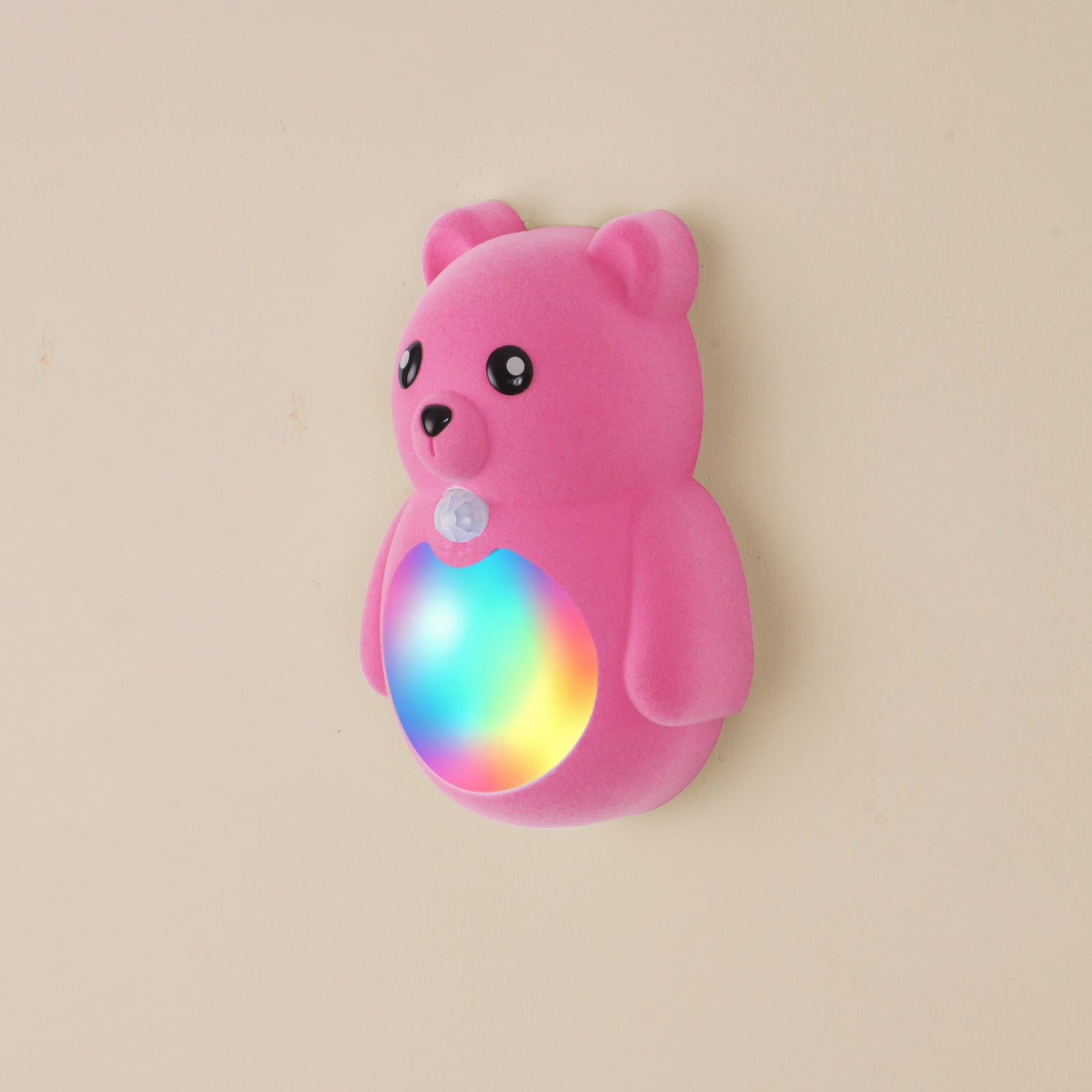 Magnetyczna lampa ścienna z trzema kolorami światła, aktywowana indukcyjnie i ładowana. Nadaje się do przedpokoju (wzór misia, różowy, 1 szt.).