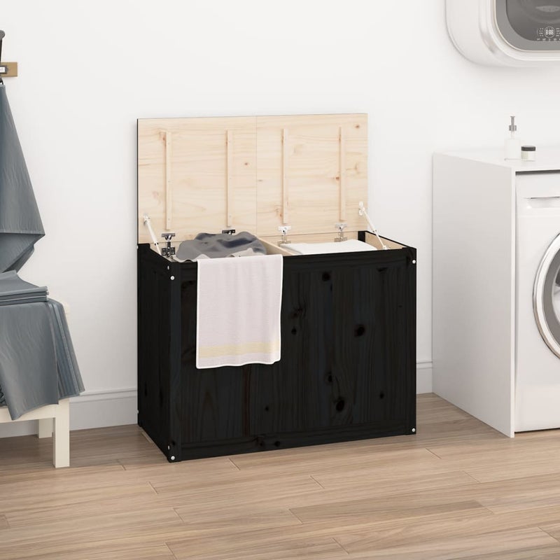 Skrzynia na pranie, czarna, 88,5x44x66 cm, lita sosna vidaXL