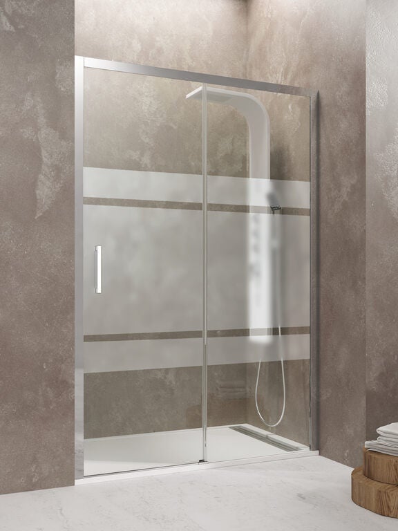 Kabina frontowa AKTUAL 1 panel stały + 1 drzwi przesuwne 110 cm chrom szkło sitodrukowane Frost Plus