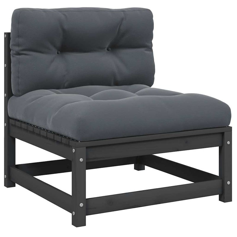 Ogrodowa sofa środkowa z antracytowymi poduszkami, szare drewno