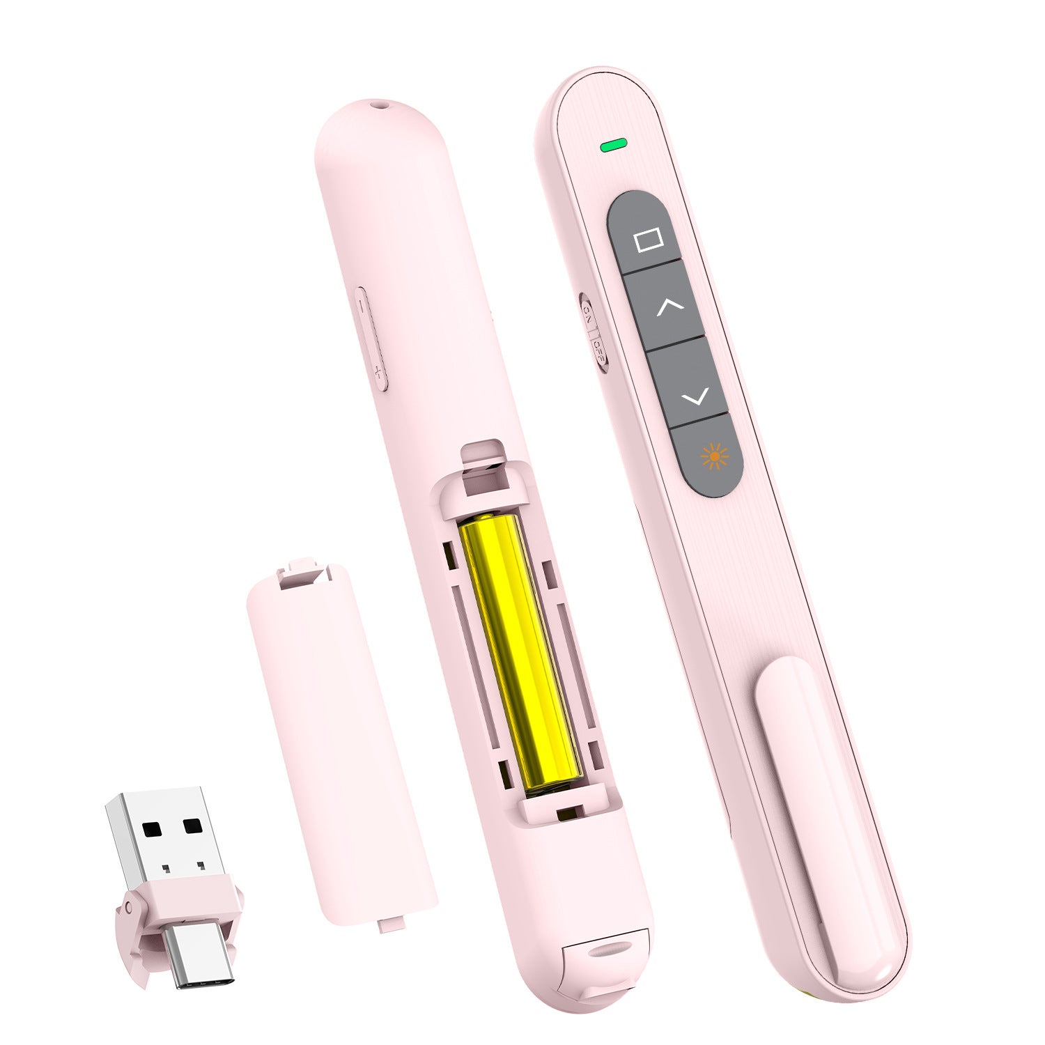 Pilot PPT 2 w 1 z czerwonym wskaźnikiem laserowym i hiperłączem, bezprzewodowy USB-A/C 2,4GHz do laptopa (Różowy)