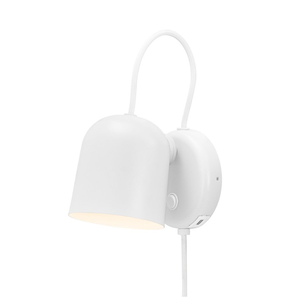 Regulowana lampa ścienna Nordic biała z włącznikiem i portem USB 1xGU10