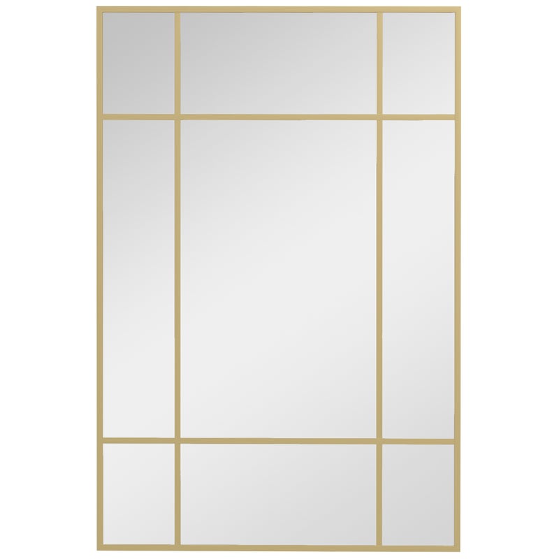 Dekoracyjne lustro ścienne z metalową ramą, złotymi paskami, wielowarstwowym szkłem, 90 cm (szer.) x 2 cm (gł.) x 60 cm (wys.)