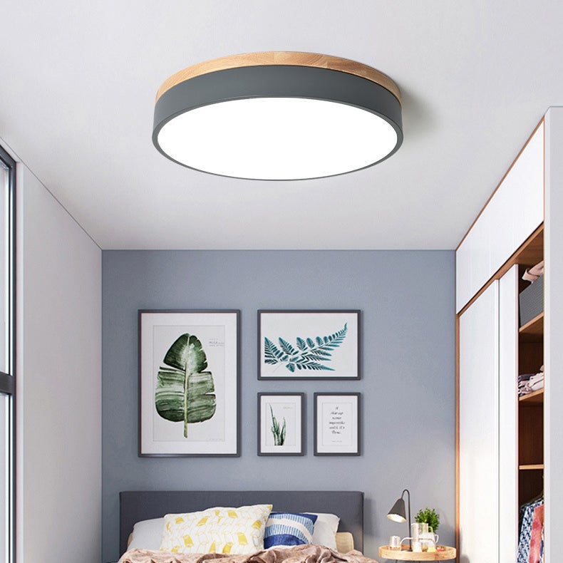 Lampa sufitowa LED okrągła nowoczesna drewniana lampa sufitowa W białe światło K do salonu sypialni kuchni przedpokoju jadalni cm szara