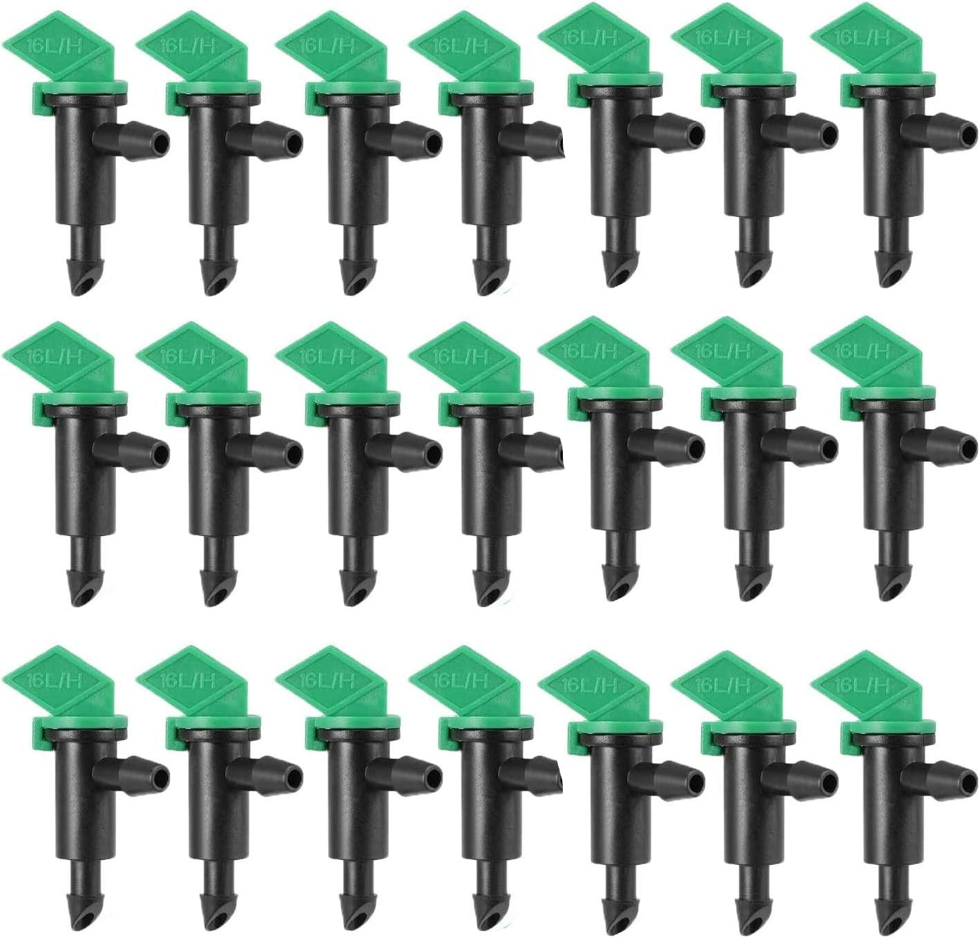 Opakowanie 100 kroplowników flagowych o wydajności 4 GPH (16 l/h) do systemów automatycznego nawadniania, pasujących do węża 4 mm/7 mm, idealnych do t