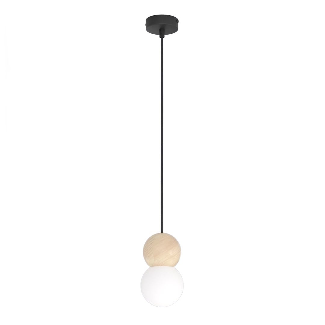 Lampa wisząca drewniana i szklana kulka LOOP czarno-biały 1xG9x8W drewno wym:140x10x10cm IP20 Emibig