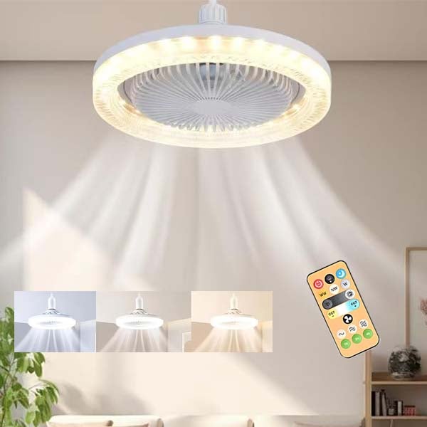 Żyrandol Wentylator LED E27 - Elegancki Design, Oscylacja 360°, 3 Prędkości, RGB - Idealny do Sypialni, Kuchni - Bez Podstawy (26x18cm)