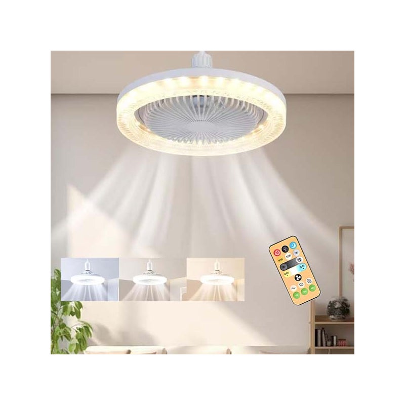Żyrandol Wentylator LED E27 - Elegancki Design, Oscylacja 360°, 3 Prędkości, RGB - Idealny do Sypialni, Kuchni - Bez Podstawy (26x18cm)