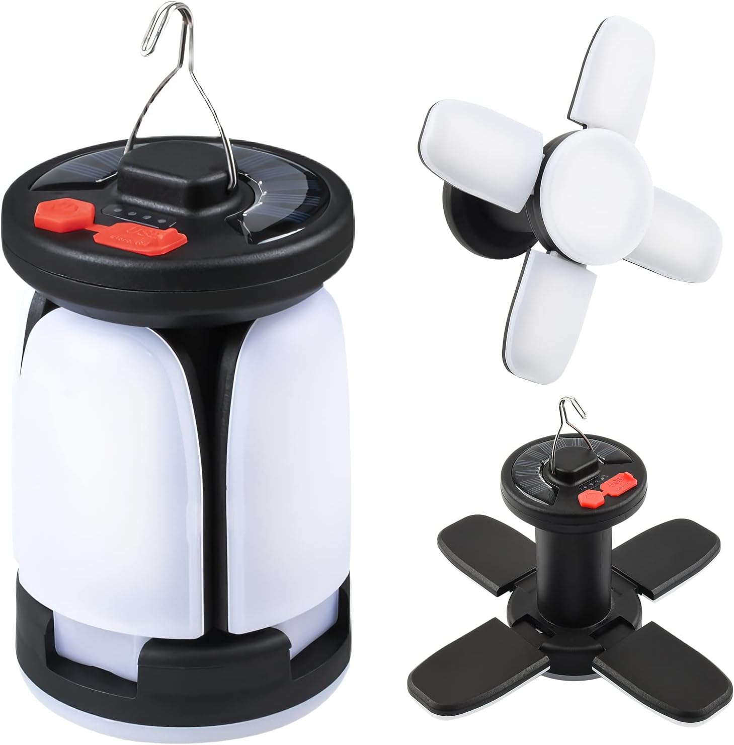 Lampka campingowa słoneczna, ładowalna, 6 trybów regulowanego oświetlenia, przenośna lampka o czasie pracy 10+ godzin, lampa campingowa USB LED składa