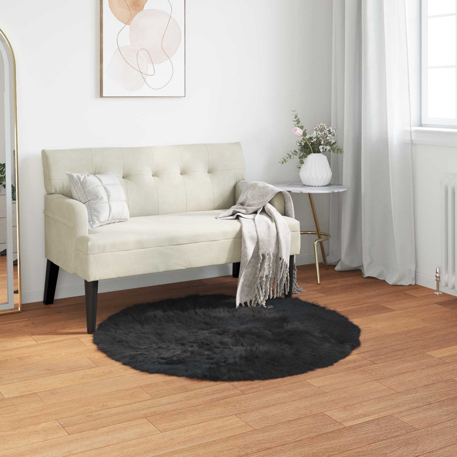 Dywan z sztucznej owczej skóry TAFALLA Czarny Ø 100 cm vidaXL
