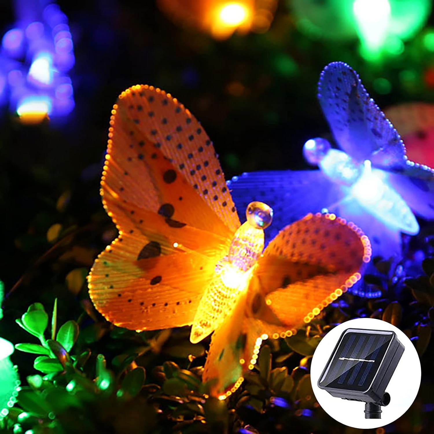 Słoneczny łańcuch świetlny na zewnątrz, 12 LED łańcuch świetlny motyl na zewnątrz z panelu słonecznego, 2 tryby