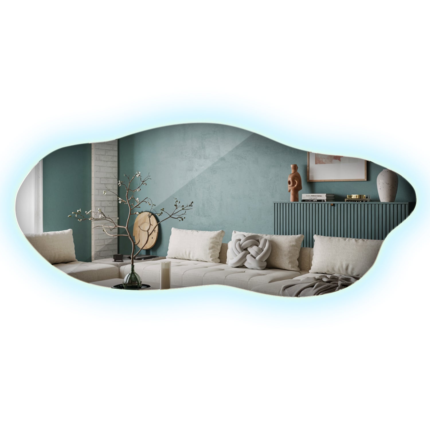Lustro LED nieregularne 35×80 cm zimne, jasna minimalistyczna forma idealna do salonu lub eleganckiej łazienki, ArtPrintCave