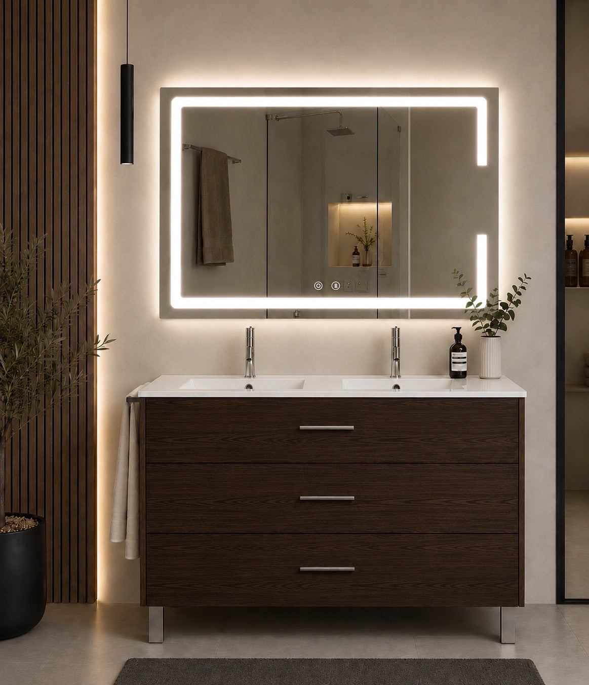 Szafka łazienkowa z umywalką ORIGENBATH RIBERA bez lustra 120x45 cm podwójna umywalka jesion tea