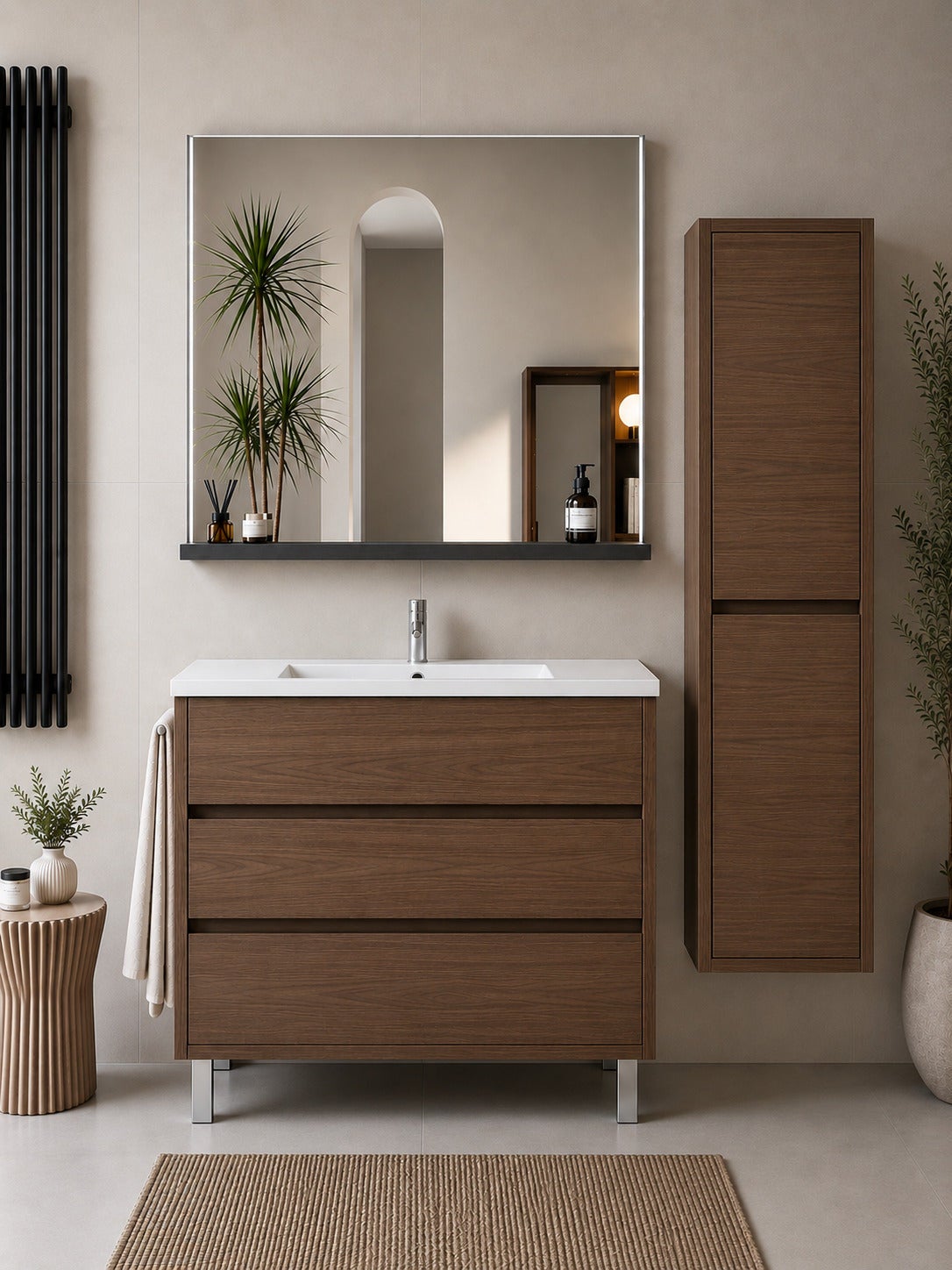 Szafka łazienkowa z umywalką ORIGENBATH IMPERIA bez lustra 90x45 cm jesion tea z kolumną