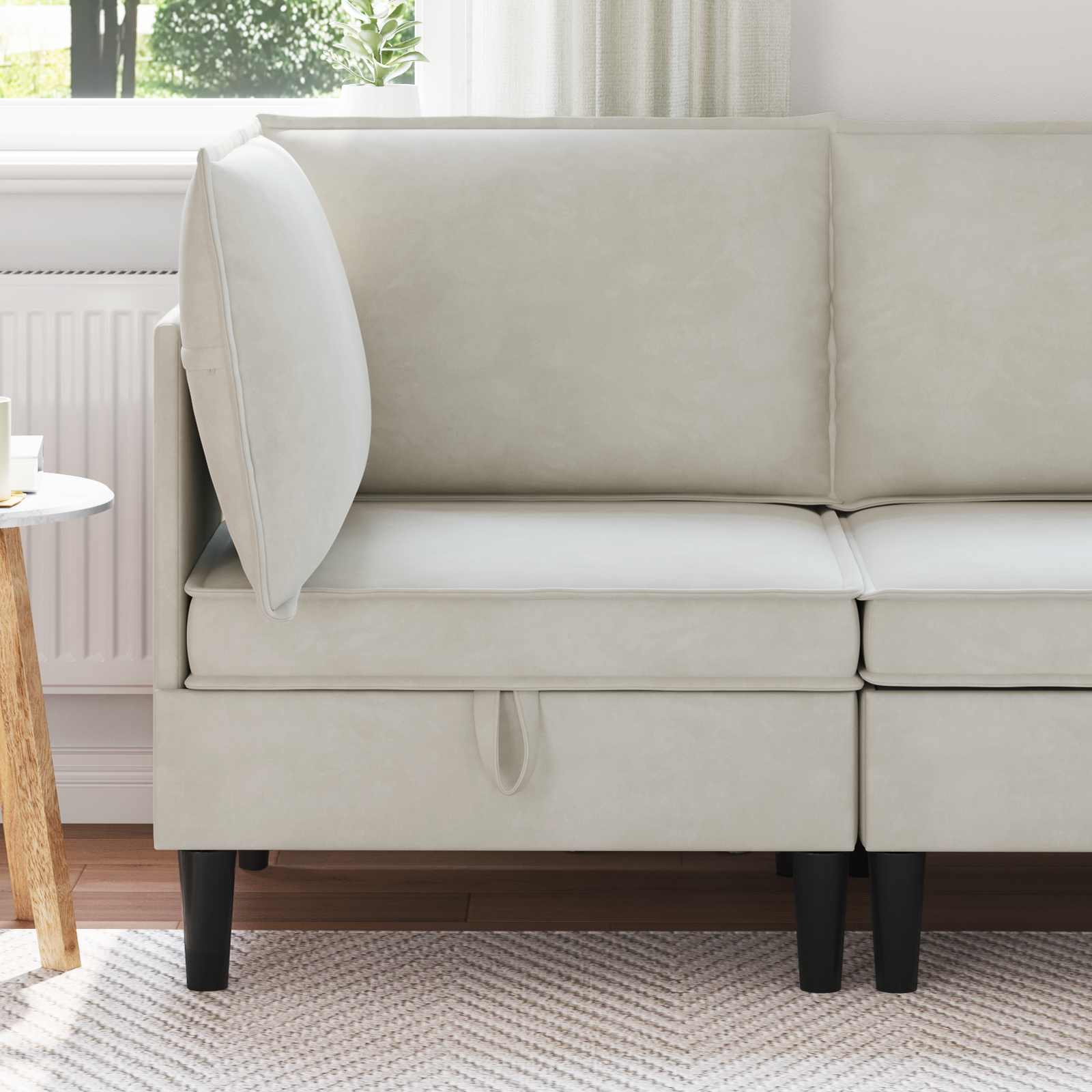 Sofa z miejscem do przechowywania kremowy Welur vidaXL