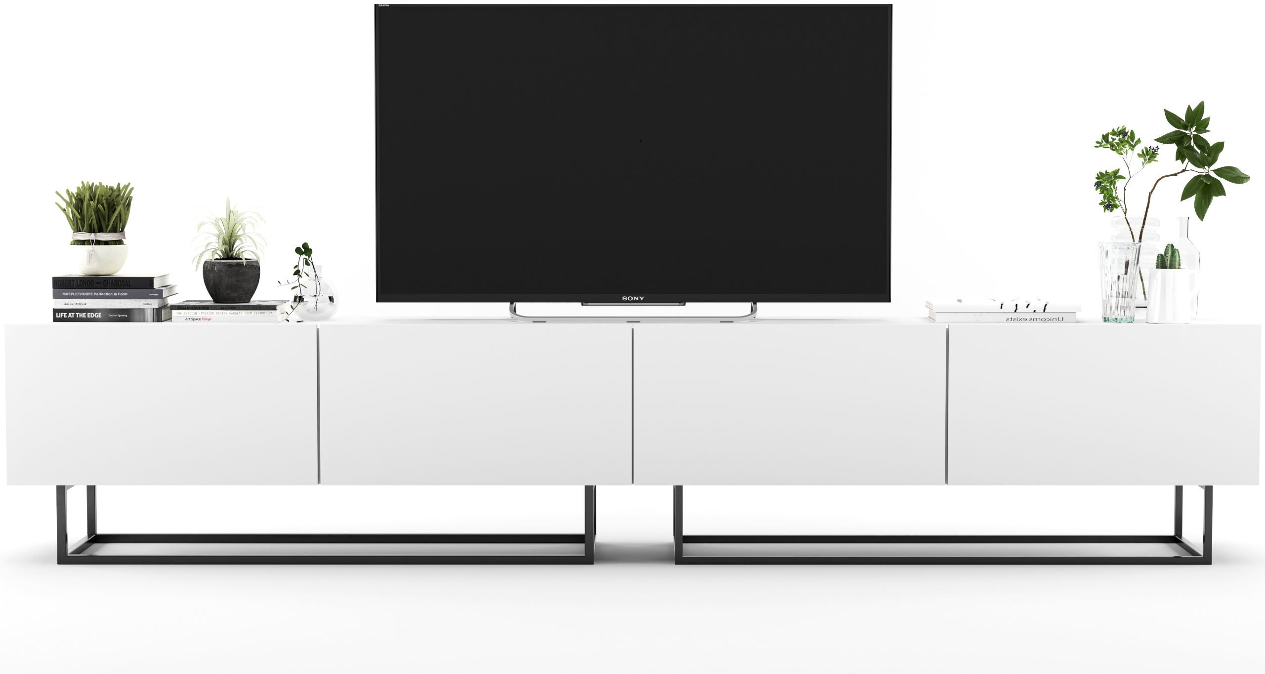 Szafka RTV Loft Industrialna 240 cm biały mat, nowoczesna komoda RTV do salonu