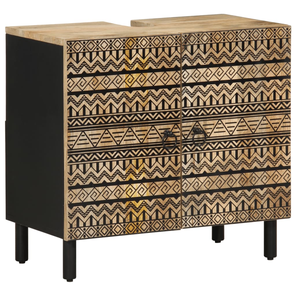 Szafka pod umywalkę, czarna, 62x33x58 cm, lite drewno mango