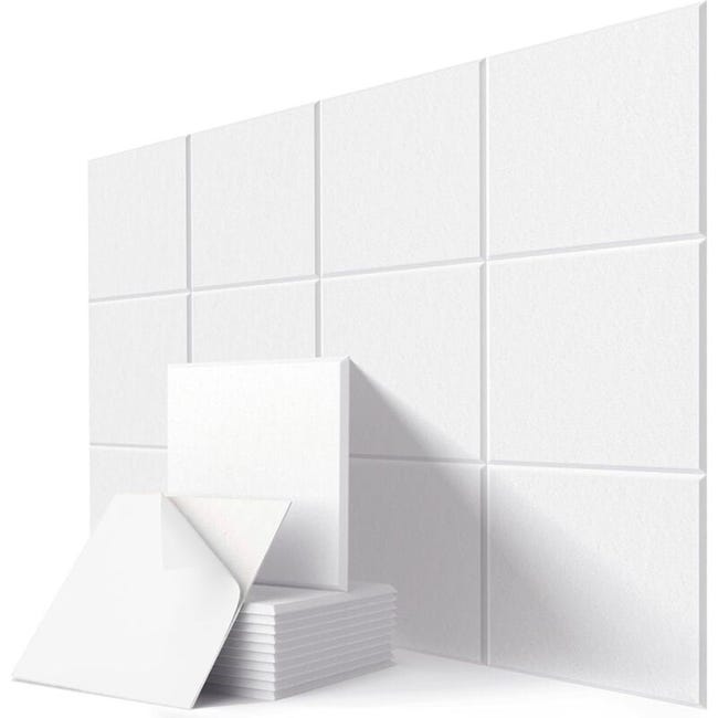 12 kwadratowych paneli akustycznych – Redukcja echa – do studiów, biur, domów – 30 x 30 cm – Biały