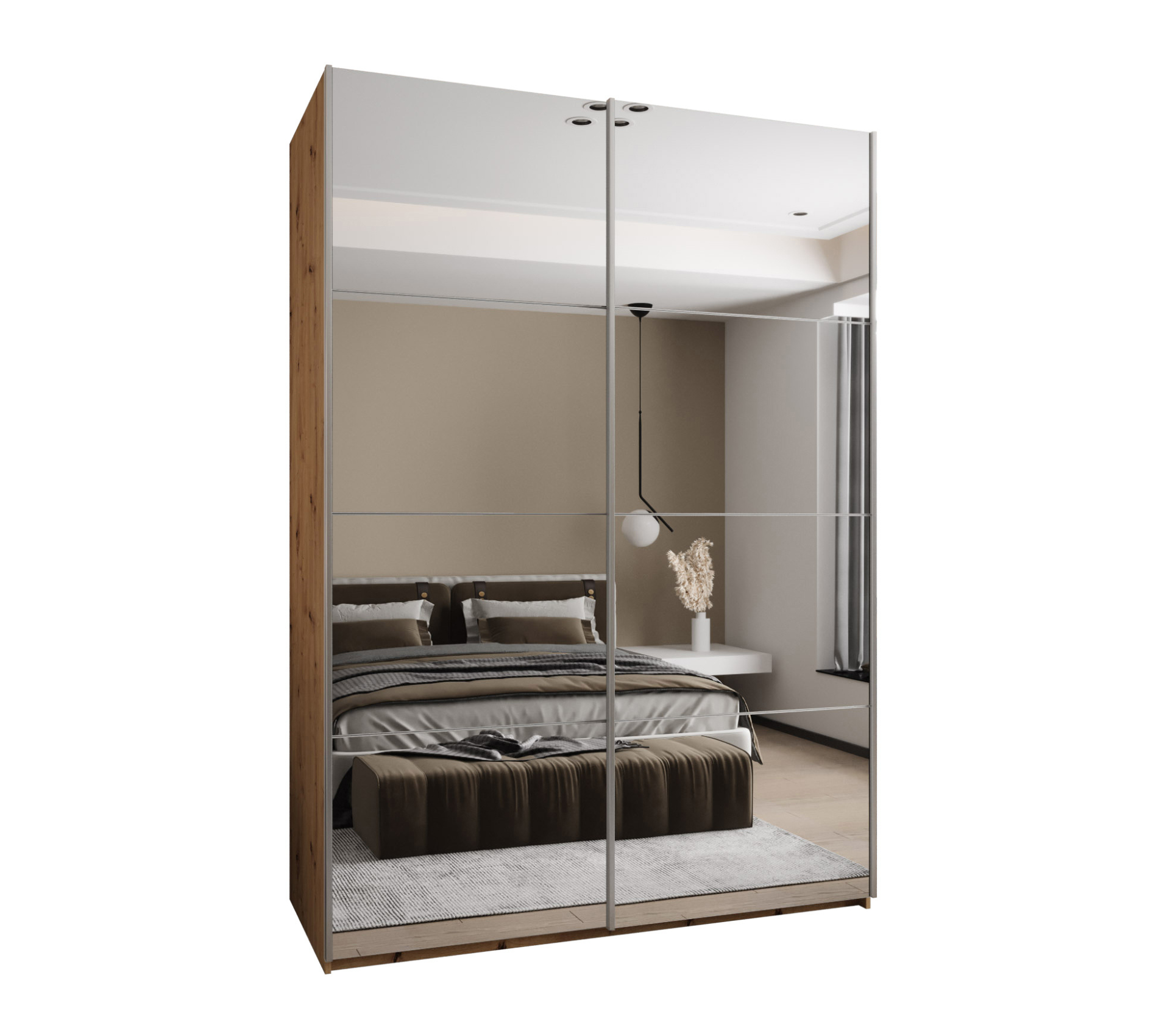 Szafa przesuwna wysoka Lux 2 170 x 64 x 245,5 cm artisan + biały + u. srebrny - Abiks Meble